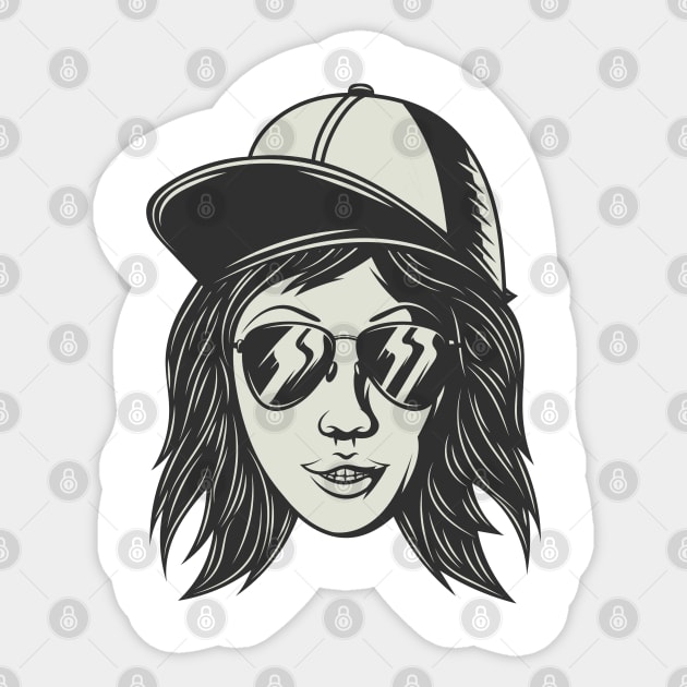 Woman face with baseball cap and sunglasses Sticker by ShirtyLife